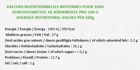 Tableau valeurs nutritionnelles Petit Frais à l'Ail