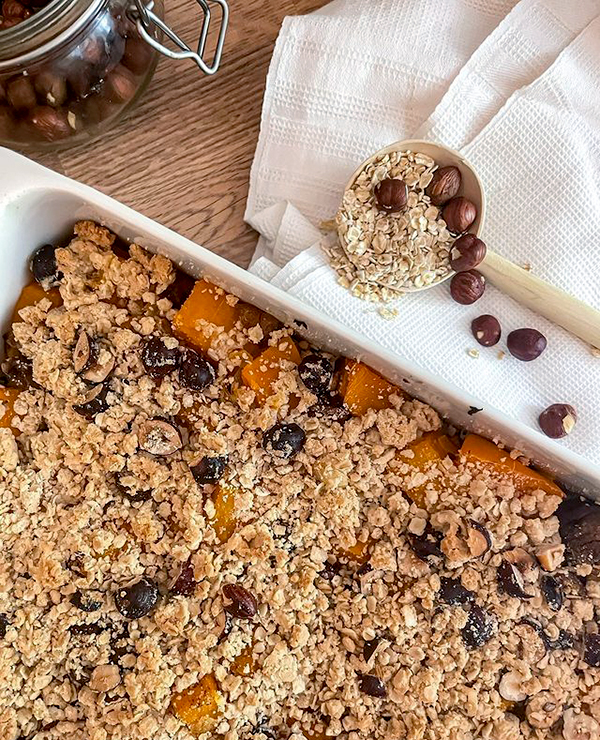 Butternut, chestnut and Petit Frais with garlic crumble recipe